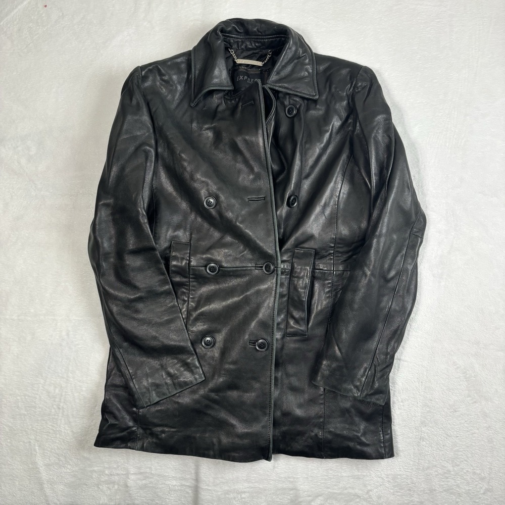 VTG Express Thinsulate 3M Black Full Zip Long Sleeve Leather Jacket Women's S‎